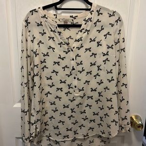 Long Sleeved Blouse with Black & White Bow Pattern